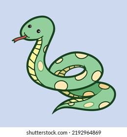 Cute green and yellow snake vector illustration animal character cartoon flat art style drawing