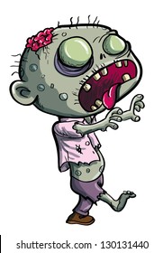 Cute Green Zombie Cartoon Isolated On White