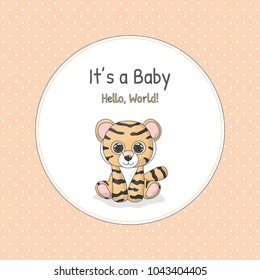 Cute greeting card for baby shower with toy tiger