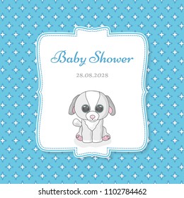 Cute greeting card for baby shower with toy dog