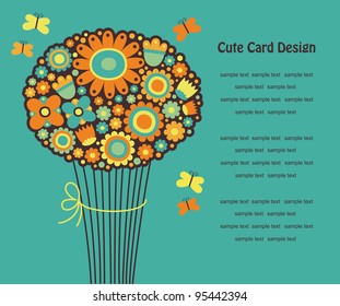 cute greeting card with cute bouqet. vector illustration