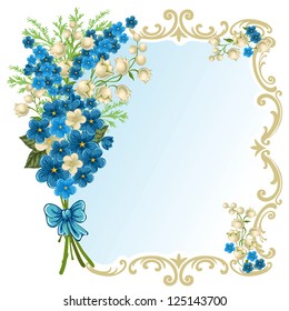Cute greeting card with bouquet of spring flowers and place for your text