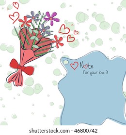Cute greeting card with bouquet. Vector.