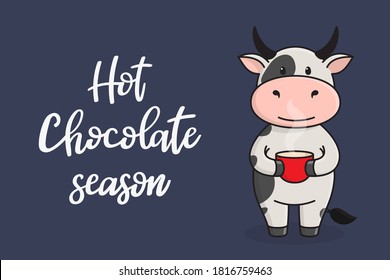 Cute greeting card with a bull, cow or ox, the symbol of 2021 in the Chinese or Eastern calendar. Vector stock flat illustration.