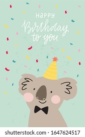 Cute Greeting Card With A Character - Koala. Fan Print Birthday Party