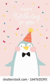 Cute greeting card with a character - Penguin. print birthday party