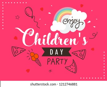 Cute Greeting Card Design for Happy Children's Day. Kiddish Doodle Background.