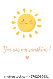 Cute greeting card design with smiling sun and 