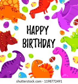 Cute greeting card with a dinosaur. Party invitation . Vector illustration