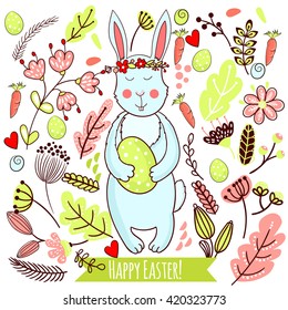 Cute greeting card with the Easter bunny. 