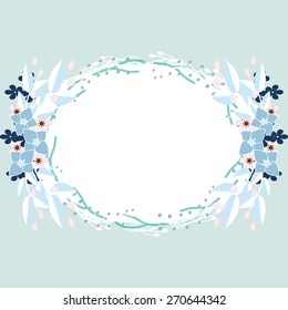 Cute greeting card with floral wreath.Can be used as  invitation card for wedding,birthday and other holiday and cute summer background