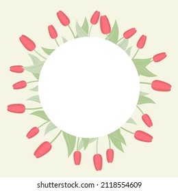 cute greeting card with flower frame tulips and card with love flat vector illustration