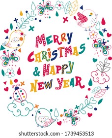 Cute Gruß Karte Rahmen Design. Frohe Weihnachten und glückliche neue Jahreskarte. Bearbeitbarer Vektor.