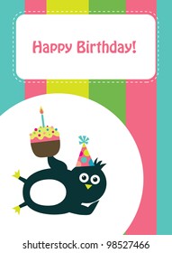 cute greeting card with fun penguin. vector illustration