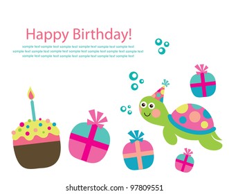 cute greeting card with fun turtle. vector illustration
