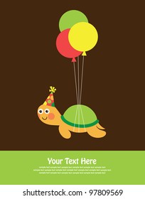 cute greeting card with fun turtle. vector illustration