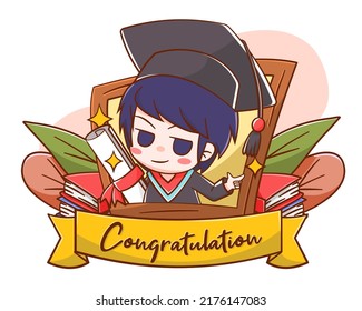 Cute greeting card of graduation cartoon illustration