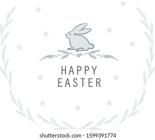 Cute Greeting card Happy Easter. Hand drawn Bunny