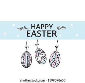 Cute Greeting card Happy Easter. Hand drawn eggs