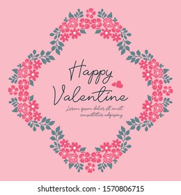 Cute greeting card happy valentine day, with texture plant of leaf flower frame. Vector