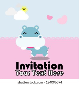 cute greeting card with hippopotamus. vector illustration