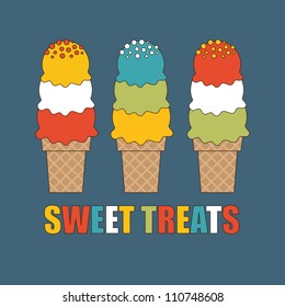 cute greeting card with ice cream. vector illustration