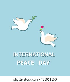 Cute greeting card for International Peace day with lovely pair of doves