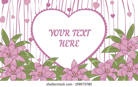 Cute greeting card with lilies and place for your text.