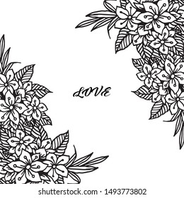 Cute greeting card love romantic, with leaf flower frame on white background. Vector