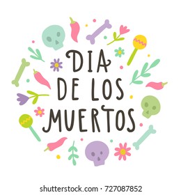 Cute greeting card for the Mexican Day of the day. Vector cartoon illustration and lettering