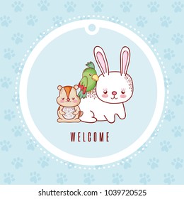 Cute greeting card with pets cartoon