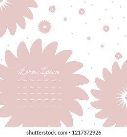 Cute greeting card with pink flowers isolated on white background. Vector image for your creative ideas.