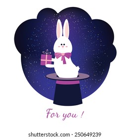 Cute greeting card with rabbit on white background