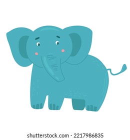 Cute greeting card with smiling elephant and colorful hearts and rainbow. Kids room poster, baby nursery, greeting card, clothing.