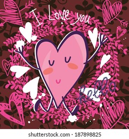 Cute greeting card with sweet funny heart "I love you"