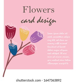 Plantilla de tarjeta de felicitación personalizada. Tarjeta vectorial con lugar para texto. Flores de doodle románticas en estilo dibujado a mano y colores pastel.