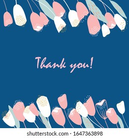 Cute greeting card template. Vector card with place for text. Romantic doodle flowers in hand drawn style and pastel colors.