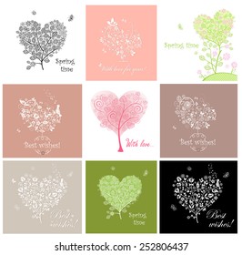 Cute greeting cards with decorative tree