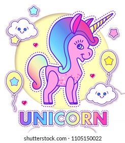 Cute Greeting Cards with Magic Unicorn. Vector illustration