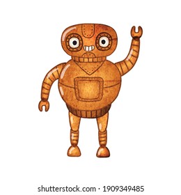 Cute greeting cartoon cyborg icon on white background vector illustration