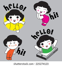 Cute Greeting Characters illustration set