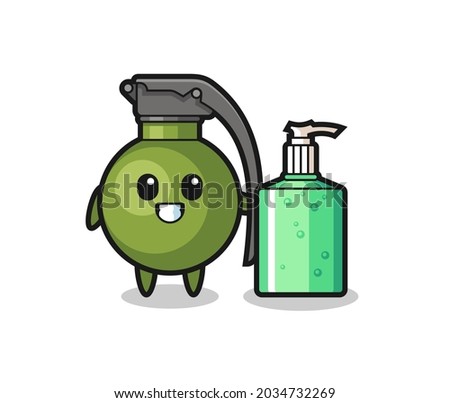 cute grenade cartoon with hand sanitizer , cute style design for t shirt, sticker, logo element