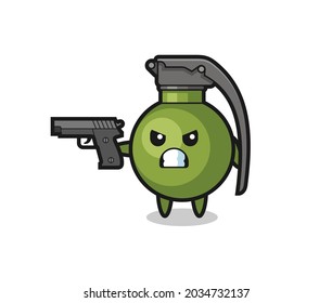 the cute grenade character shoot with a gun , cute style design for t shirt, sticker, logo element