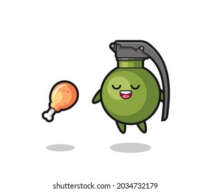 adorable granada flotando y tentada por pollo frito, diseño de estilo lindo para camiseta, pegatina, elemento logo