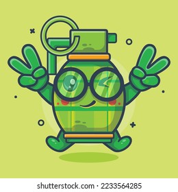 cute grenade weapon character mascot with peace sign hand gesture isolated cartoon in flat style design