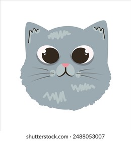 Cute grey british shorthair cat head face icon flat vector illustation