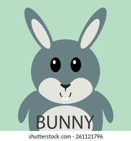 Cute grey bunny cartoon flat icon avatar.