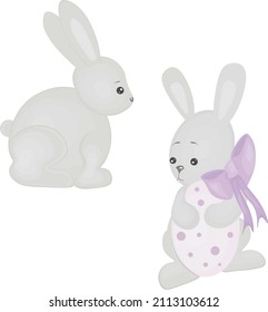 cute grey bunny with egg