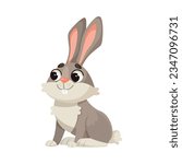 Cute Grey Bunny with Long Ears as Forest Animal Vector Illustration