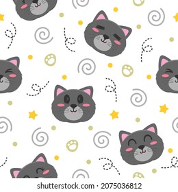 Cute grey cat cartoon pattern  design